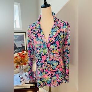 LILLY PULITZER Knit Top “Oyster Bay Seen & Heard” Long Sleeve 4-Button Up